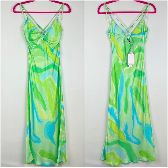 NWT Asos Twist Front Watercolour Midi Satin Style Dress S - Picture 3 of 10
